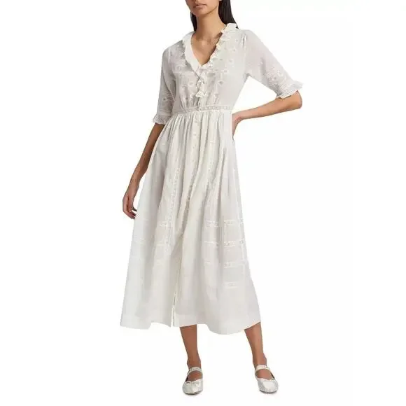 DOEN Rosabella Embroidered Midi Dress bow lace salt white size XS - Picture 3 of 16